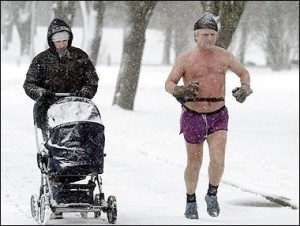 Extreme winter exercising. Hard-core.